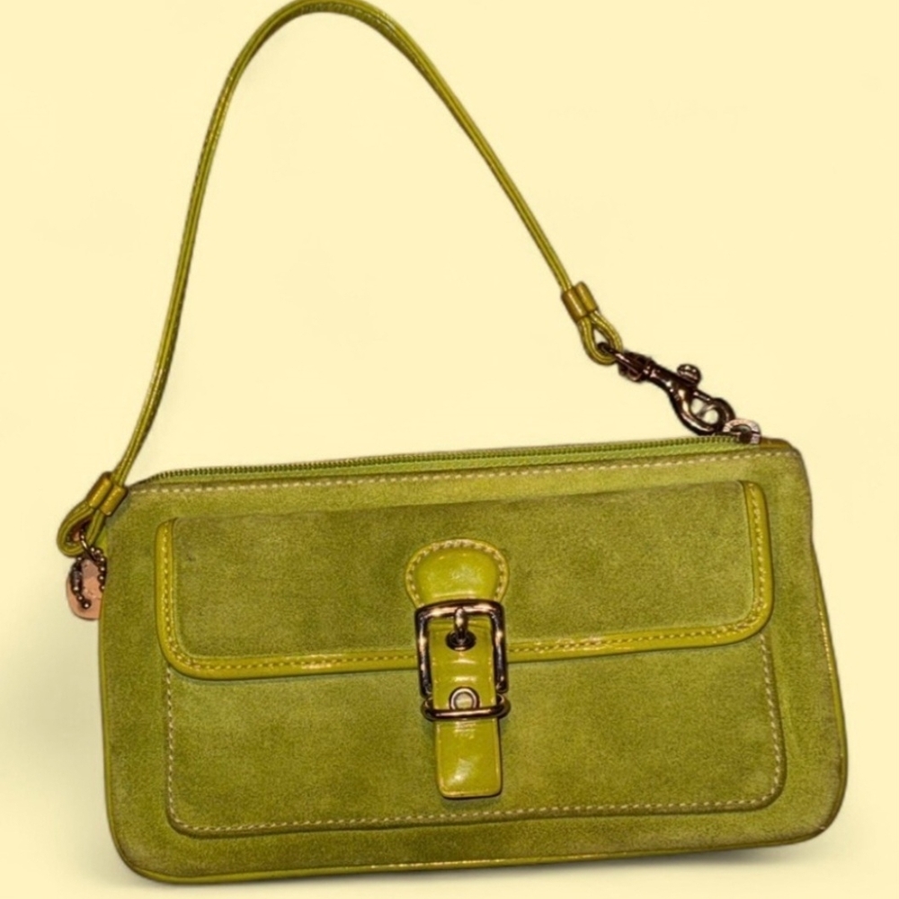 Coach Apple Green Suede Wristlet with Buckle Detail